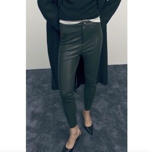 Zara Faux Leather Dark Forest Green Pants Blogger Favorite Size Small
